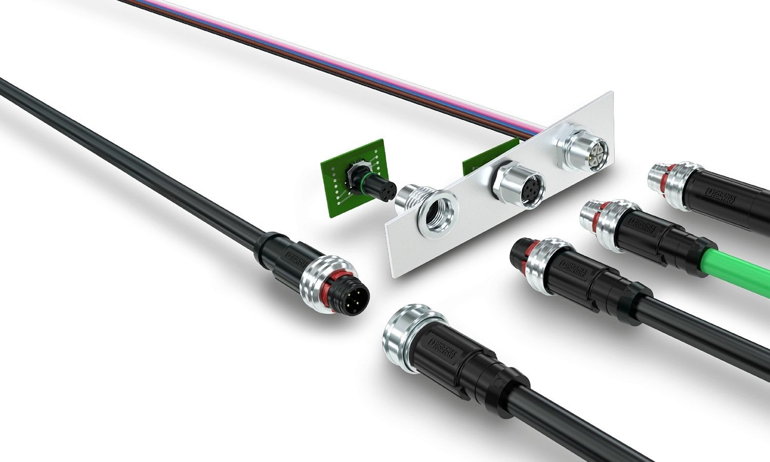 Quattro diversi connettori M12 Push-Pull che si collegano